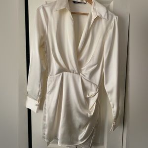 Zara Short Satin Effect Dress- Oyster White